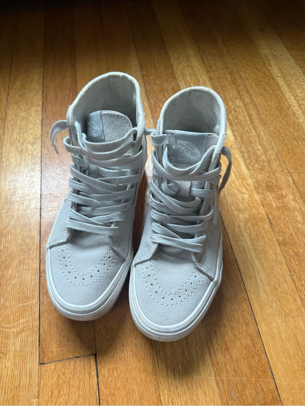 Vans Women’s Platform High-Top Suede Sneakers in Light Gray